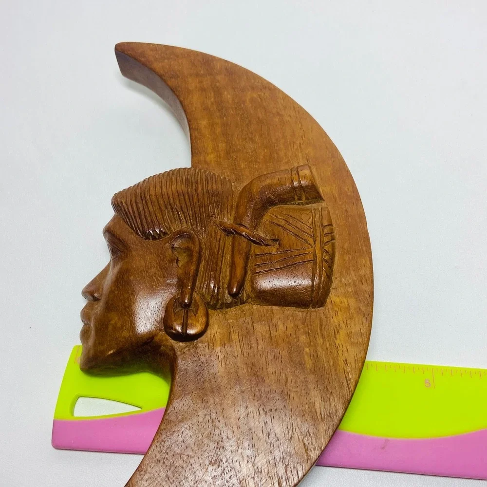 Vintage Pair‎ of Native American Indian Wooden Carved Moons Wall Hangings